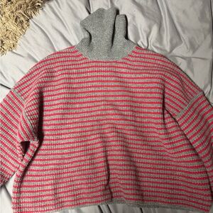 Madewell Gray and Red Striped Turtleneck Sweater